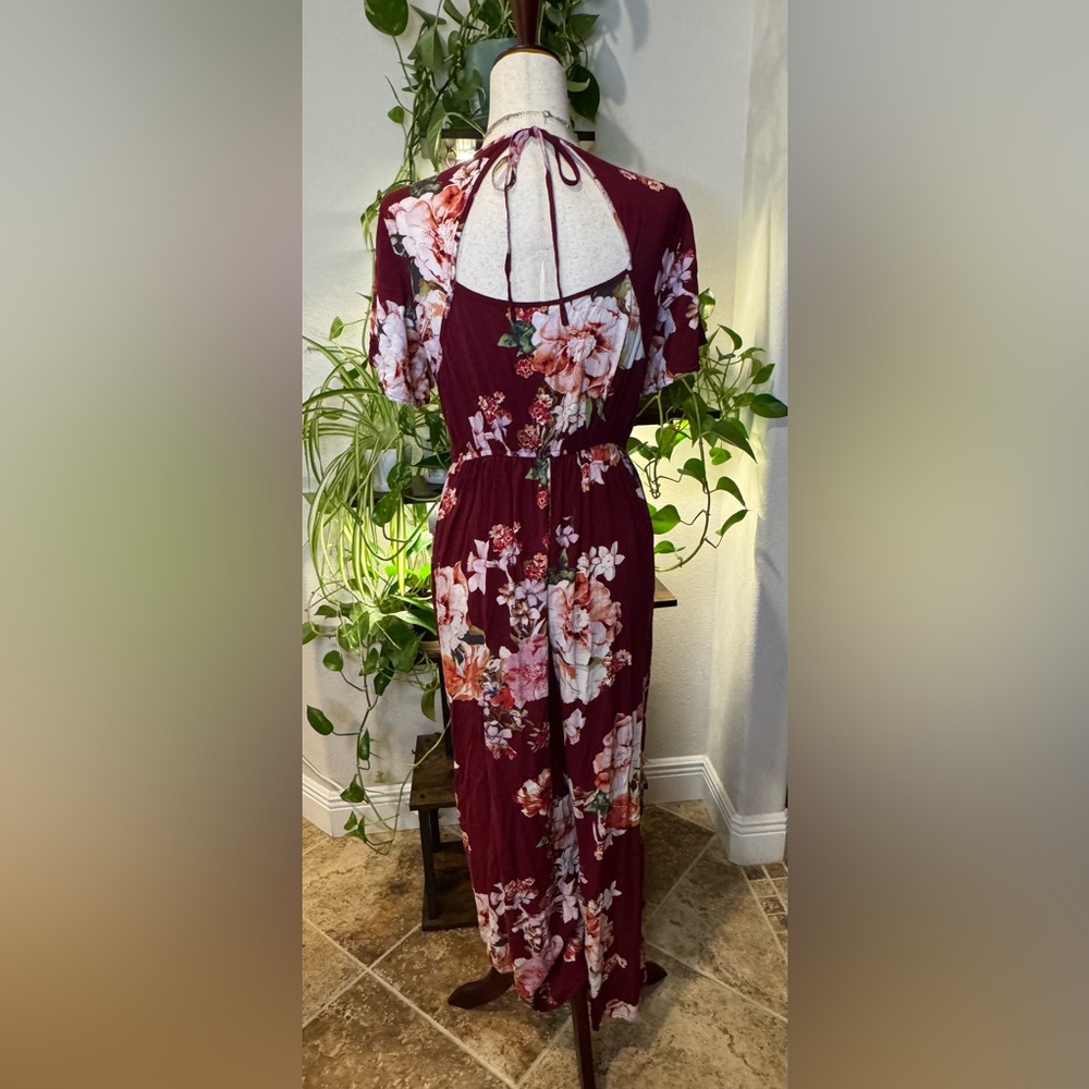 Xhilaration Maroon Floral Jumpsuit - Picture 2 of 4